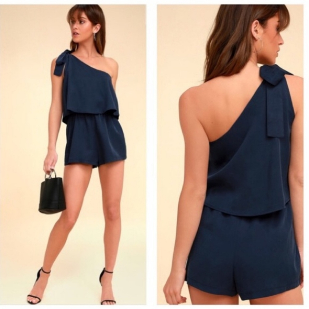 Lulu's Navy Blue Destined For Chicness One Shoulder Romper NWT